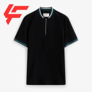 Men's polo shirt with zipper, fitted collar and sleeves