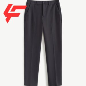 Men's long, plain fabric pants with pleats in the middle, slim form